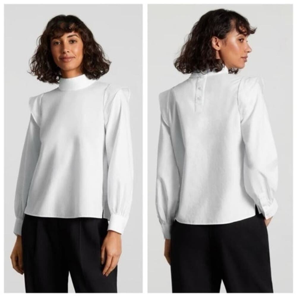 Everlane The Wing Shoulder Mockneck Prairie Cottage White  Blouse NWOT 2